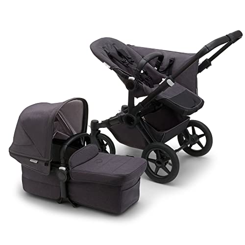 Bugaboo Donkey 5 Mono Kinderwagen, Mineral Collection, umbaubar zum Doppel- oder Zwillingskinderwagen, verbessertes Design, wendbarer Sitz, Ein-Hand-Lenkung und extra viel Stauraum, Washed Black
