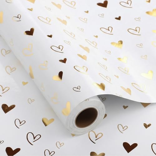 43cm x 12m Geschenkpapier Rolle Herz-Design, Geschenkverpackung Papier Wrapping Paper für Geburtstag Hochzeit Jubiläum Muttertag