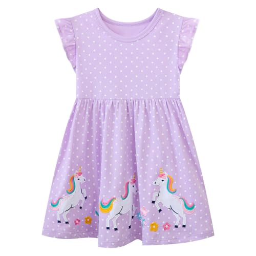 Baogaier Mädchen Kleider Baumwolle Rüschen Ärmel Casual Sommer Kinderkleid