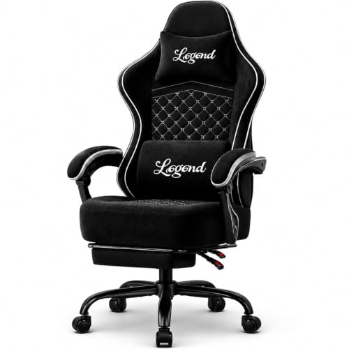 Shadcoler Gaming Stuhl Gamer Sessel - Tech-Stoff, hochdichter Schaum, Taschenfederung, 150 kg, mitlaufende Armlehnen, verstellbare Rückenlehne (90-135°), Fußstütze, Schwarz