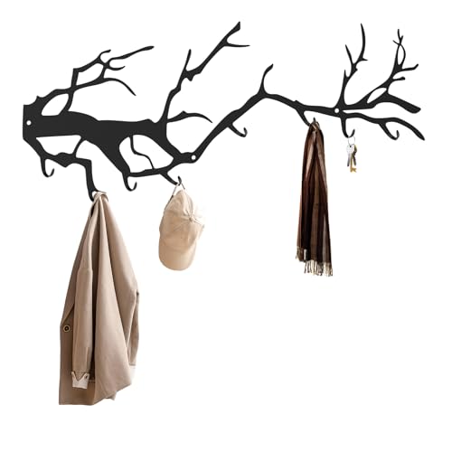 Vasttron Kleiderhaken Wand, Garderobenhaken Haken Garderobe Wandhaken Schwarz Kleiderhaken Metall Hakenleiste im Zweigstil für Schlafzimmer Wohnzimmer Badezimmer Küche