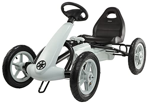 HyperMotion Go-Kart Tretfahrzeug - Kinderfahrzeug ab 5 Jahren - Verstellbarer Sitz mit Doppelhandbremse - 30cm Räder - Vorwärts & Rückwärts Fahrfunktion - Grau