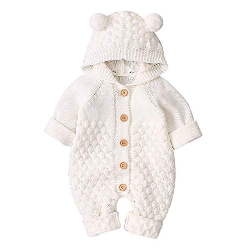 Neugeborene Baby Mädchen Jungen Kleidung Langarm Gestrickt Kapuze Strampler Body Overall Jacke Frühchenkleidung Erstausstattung Babysachen Set Herbst Winter Babykleidung Weiß 0-6 Months
