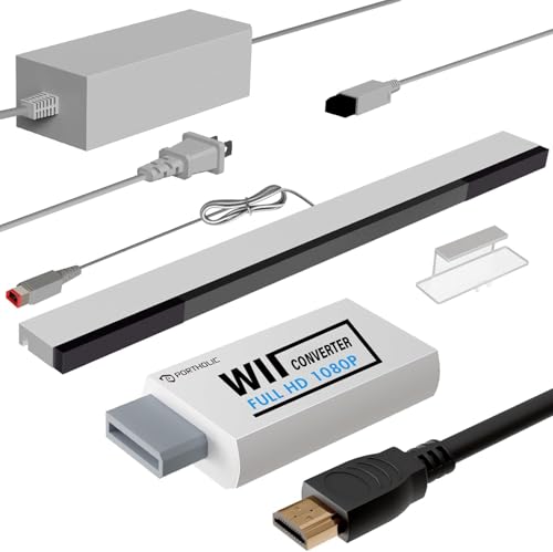 4-in-1 Wii Kabel-Set - Netzteil AC + Wii zu HDMI Konverter + Kabelgebundene Sensorleiste + Komponenten-AV-Kabel für Nintendo Wii