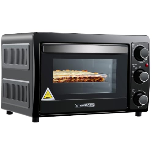 STEInBORG Mini Backofen 15 Liter Pizza-Ofen 3in1 Backofen Minibackofen Miniofen Krümelblech Ober-/Unterhitze Energiesparend 60 min.Timer