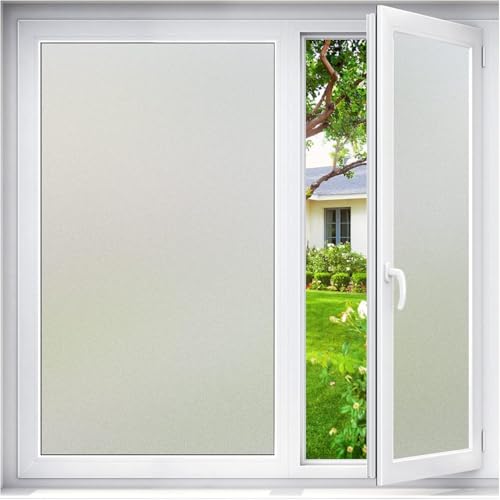 Haton Fensterfolie Blickdicht Milchglasfolie Sichtschutzfolie Fenster Selbsthaftend, Selbstklebend Sichtschutz ohne Kleber Statisch Haftend Blickschutz Klebefolie Für Bad Büro 44.5 x 200 cm