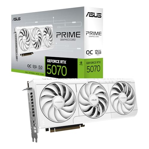 ASUS Prime GeForce RTX 5070 White OC Edition 12GB GDDR7 Gaming Grafikkarte (NVIDIA DLSS 4, 2,5-Slot Design, SSF, PCIe 5.0, 3X DisplayPort 2.1b, 1x HDMI 2.1b, weiß, PRIME-RTX5070-O12G-WHITE)