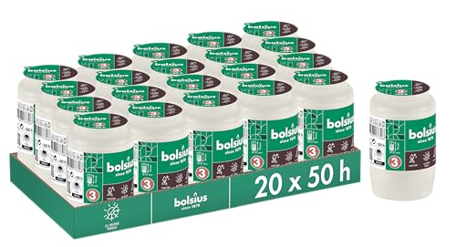 Bolsius Grablicht - Weiß - 20 Stk. - Länge Brenndauer 2 Tage - Trauerkerze & Gedenkstätte Kerzen - Sauberes Abbrennen - Ohne Palmöl