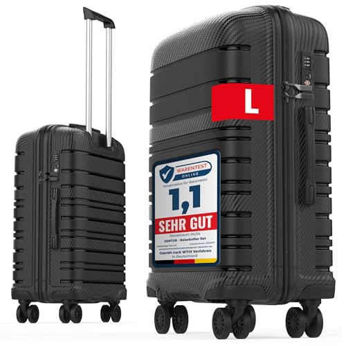 GENTOR Koffer groß mit Rollen 64x44x24 cm – Leichter Hartschalenkoffer Trolley mit TSA-Schloss – Reisekoffer Hartschale L für Reise & Urlaub – Schwarz