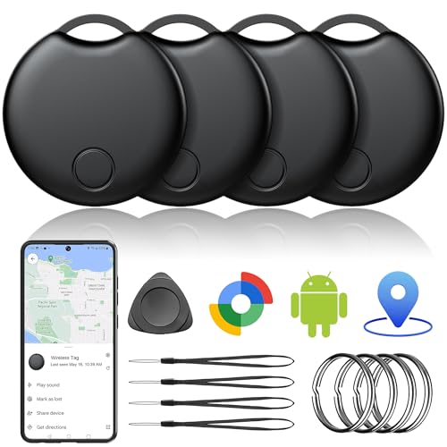 Tracker Android Smart Tag-4er Pack, Bluetooth Tracker kompatibel mit Google Find Hub APP (NUR Android), Schlüsselfinder für Schlüssel/Geldbörse/Fahrrad/Koffer, 1 Jahr Batterielaufzeit