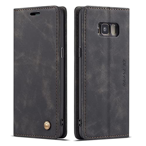 QLTYPRI Hülle für Samsung Galaxy S8 Plus, Vintage Dünne Handyhülle mit Kartenfach Geld Slot Ständer PU Ledertasche TPU Bumper Flip Schutzhülle Kompatibel mit Samsung Galaxy S8 Plus - Schwarz