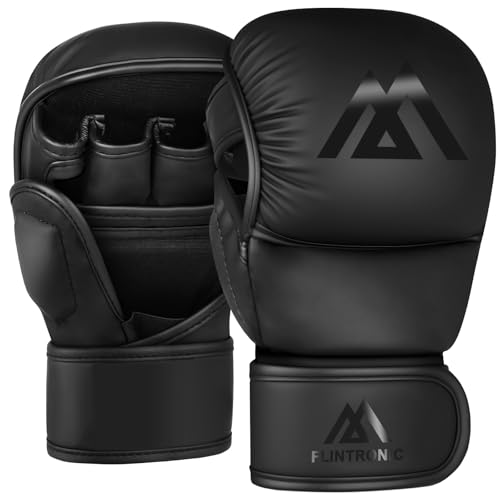 Flintronic MMA Handschuhe für Kampfsport Grappling Training, Kickboxhandschuhe, Leder Sparring Handschuhe Damen und Herren für Muay Thai, MMA, Kampfsport, Kickboxen (M)