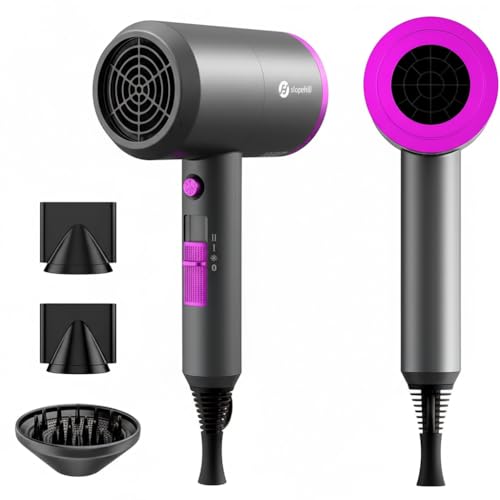 Ionen Föhn AC Motor 1800W Haartrockner, slopehill Schnelltrocknen Hair Dryer, Salon Haarfön mit Heiß-/Kalttaste, 3 Fön Concentrators and Diffuser, 3 Temperatureinstellungen, 2-Gang（Violett）