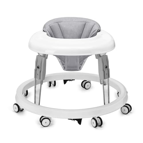 Baby Lauflernhilfe, One-Touch Folding Baby Walker, Lauflernwagen Anti-Roll 8-Rad-Rundfahrwerk, 7-Gang höhenverstellbar, Anti-Collision mit Bremse für von 6-18M (Hellgrau)