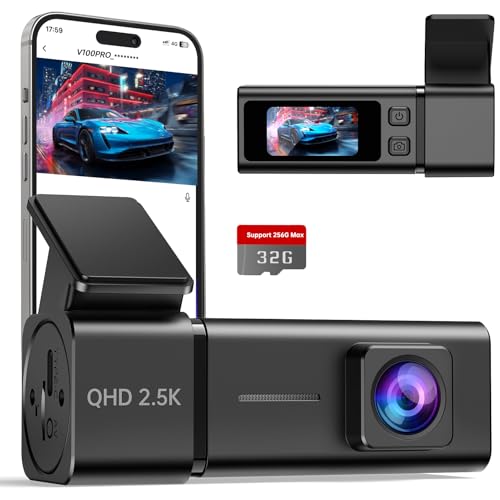 E-YEEGER 2,5K Dashcam Auto, Mini Auto Kamera WiFi Dash Cam mit App, 1440P Front Dashcam, 32GB Karte, Nachtsicht, WDR, G-Sensor, Loop-Aufnahme, 24H Parkmodus, 1,47