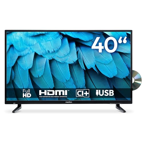MEDION 100,3 cm (40 Zoll) Full HD Fernseher (integrierter DVD-Player, Triple Tuner Receiver DVB-T2 DVB-C DVB-S2, 2 x HDMI, USB, Sleeptimer, Mediaplayer, VESA, CI+, MD 840001)