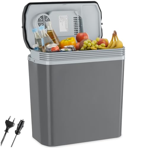 tectake® elektrische Kühl- und Wärmebox, 20 l Fassungsvermögen, mit ECO-Modus, Steckdosen- und Autoanschluss, mit Tragegriff, Temperaturregelung Kühlbox, Auto Kühlbox elektrisch, tragbare Kühlbox