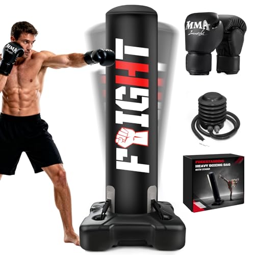 NZQXJXZ 175cm Freistehender Boxsack Erwachsene, Standboxsack mit Pumpe und Boxhandschuhe, Boxing Set für Kickboxen Kampfsport MMA Dummy Muay Thai Home Gym Ausbildung