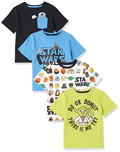 Amazon Essentials Disney | Marvel | Star Wars Jungen Kurzärmelige T-Shirts, 4er-Pack, Star Wars/Donut, 8 Jahre