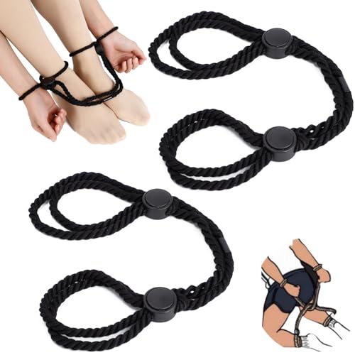 2 Bondage Seil Set für Handgelenke und Knöchel, Einstellbares BDSM Fesseln und Bondage Rope, BDSMS Fesseln Hand und Fuß Handschellen für Paare (Schwarz)