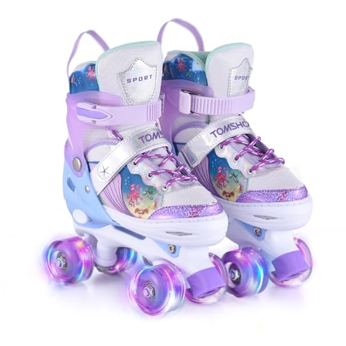 TOMSHOO Rollschuhe für Mädchen, Inlineskates für Kinder, Mädchen, mit leuchtenden LED-Leuchten, 4 Size Adjustable Light up Roller Skates for Girls Toddlers Beginners,M