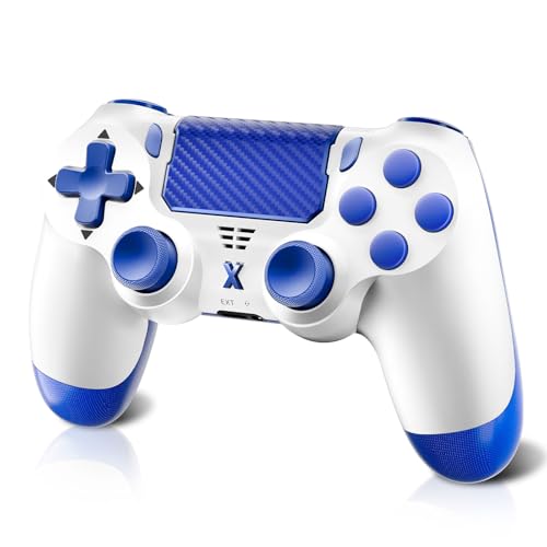 Quevati Wireless Controller für PS-4, Wireless Controller für Pro/Slim/PC, Bluetooth-Gamepad-Joystick mit Dual-Vibration, Touchpanel, 3,5-mm-Audiobuchse, sechs Achsen, verbesserte Ergonomie (blau)