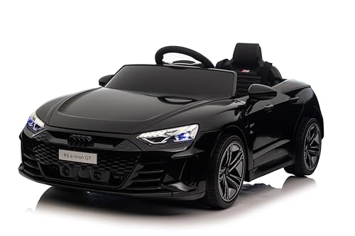 FINOOS Kinder Elektroauto Audi RS-e-tron 12V Kinderauto mit 2,4 GHz Fernbedienung, Kinderfahrzeug mit Hupe, LED, Musik, Sanftstart, Elektrofahrzeug mit Hilfsrad, für 1-4 Jahre Kinder (Schwarz)