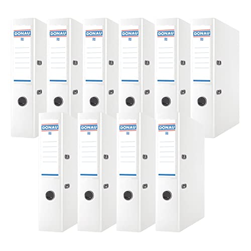 DONAU Premium Ordner Breit 10er Pack/DIN A4 / 7,5 cm / 10 Stück/Weiße/Kunststoffbezug PP/Carton Papier Schlitzordner Büroordner Aktenordner Ringordner/Grünen Punkt