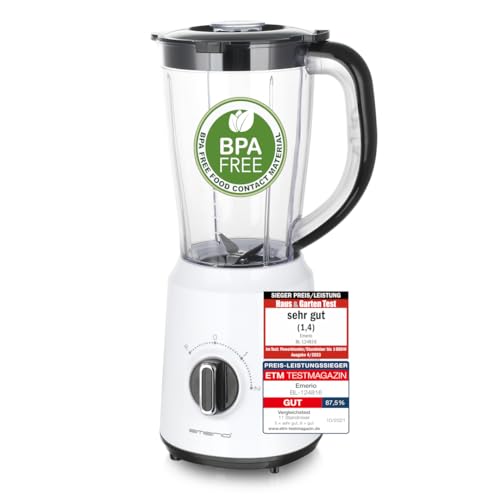 EMERIO Standmixer mit Crush Ice Funktion, 1.5l Behälter, 2 Geschwindigkeiten + Pulse Funktion, Messereinheit aus Edelstahl, Sicherheitsschalter, teilweise geschirrspülgeeignet, 500 Watt, BL-124816.7