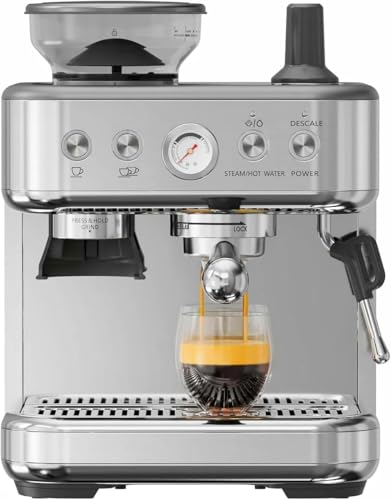 Espressomaschine Mit Mahlwerk, Halbautomatische Kaffeemaschine 15 Bar 1350W Kaffeemaschine Edelstahl Pidtemperaturkontrolle Heizsystem,Kaffeemaschine Mit Abnehmbaren Wassertank 2.3L,Milchschaumdüse