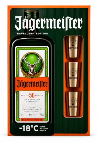 Jägermeister TRAVELLERS' EXCLUSIVE 35% Vol. 1l in Geschenkbox mit 3 Metal Shot Cups