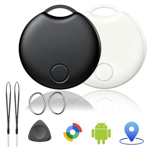 Tracker Android Schlüsselfinder, Smart Tag kompatibel mit Google „Find Hub“-App (nur Android), Bluetooth Tracker für Schlüssel, Geldbörse, Fahrrad & Koffer, 2er-Pack – Schwarz & Weiß