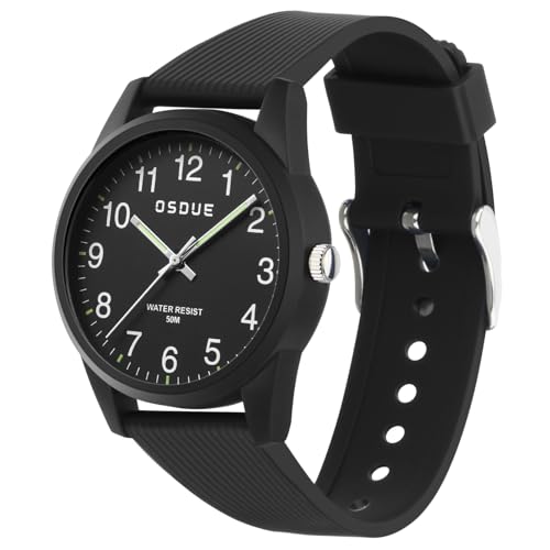 OSDUE Kinderuhr Junge Mädchen, Kinder Uhren Armbanduhr für Jungs, Lernuhr für Kinder, 50M wasserdichte Kinderuhr Schwimmuhr, Geschenk für Geburtstage Ostern Kindertag Weihnachten (Schwarz)