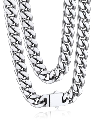 Bandmax Edelstahl Halskette Herren Miami Panzerkette 9MM breit Kubanische Kette 50CM Edelstahlkette Damen Gliederkette Silber Männerkette Hip Hop Accessoire Schmuck für Freundin