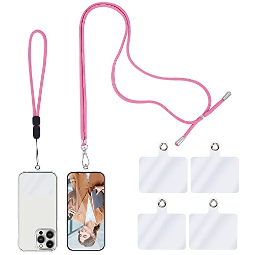 TIESOME 2 Stück Handykette Universal mit 4er Transparente Ersatz, Handy Band Zum Umhängen Verstellbares Telefonband für alle Smartphone Umhängeband für Meisten Handyhüllen (rosa)