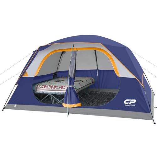 CAMPROS CP Zelt 8 Personen Camping Zelte, Wasserdicht Winddicht Familie Kuppelzelt mit Regenfliege, große Netzfenster, breitere Tür, einfacher Aufbau, tragbar mit Tragetasche (Blau)