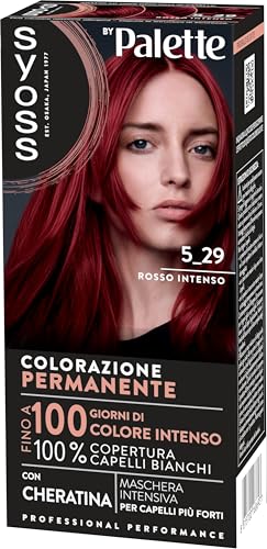 Syoss by Palette Permanente Coloration 5-29 Intensives Rot, Permanente Haarfarbe mit Keratin, Rothaarfarbe für 100% Grauabdeckung und bis zu 100 Tage intensive Farbe