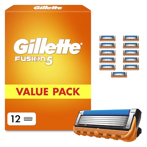 Gillette Fusion5 Rasierklingen, 12 Original Ersatzklingen für Herren mit Größerem Gleitstreifen für Ein Sanftes Gleiten und 5 Klingen für Eine Unglaublich Gründliche und Komfortable Rasur