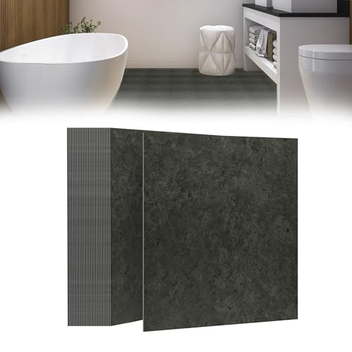 Suusolny 54 Stück 5,02 m² PVC Bodenbelag Vinylboden Selbstklebend Fliesen Vinyl Klebefliesen Bodenfliesen Fliesenaufkleber Rutschfest Wasserfest für Wohnzimmer Küche Badezimmer - Dunkelgrau