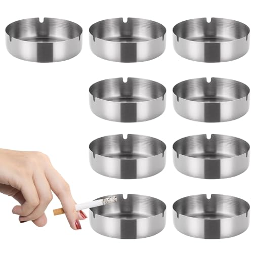 9 Stück Edelstahl Aschenbecher 8 Cm Silber, Aschenbecher Für Draussen Und Innen, Moderne Tischplatte, Für Partys Und Grillabende, Silber