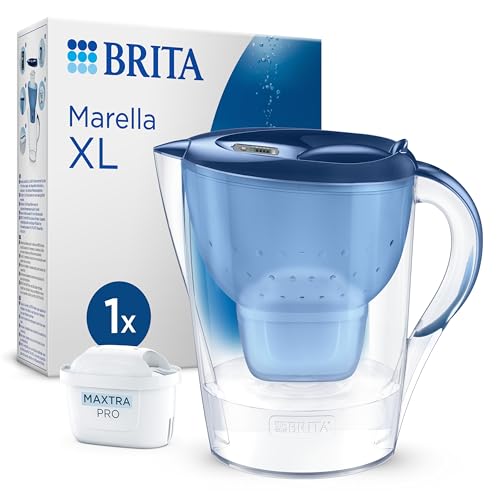 BRITA Wasserfilter Kanne Marella XL blau (3,5l) inkl. 1x MAXTRA PRO Pure Performance Kartusche - große Filterkanne mit Smart Light LED & Klapp-Deckel, filtert Verunreinigungen & mehr