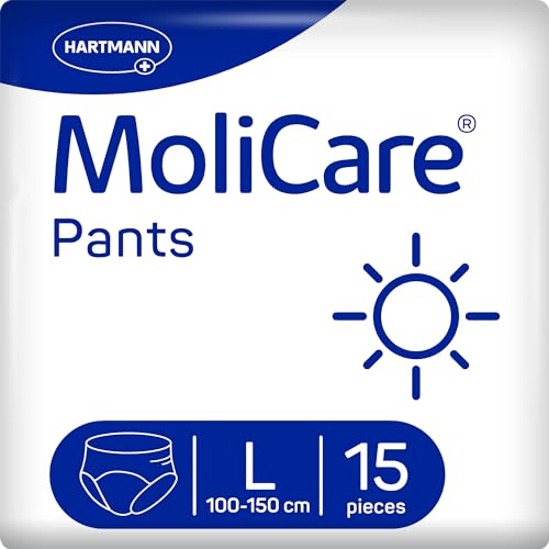 MoliCare® Pants Day - Inkontinenzhosen bei mittlerer Blasenschwäche am Tag für Frauen und Männer | zuverlässig & diskret | Größe L (100-150cm Hüftumfang), 15 Stück
