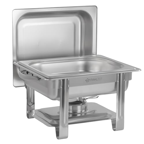 Mahlzeit Edelstahl Chafing Dish 4 Liter | Speisenwärmer mit Deckelhalter, Warmhaltebehälter Essen | Wärmebehälter, Bain Marie Rechaud | Chafing Dishes für Buffet Catering Gastro und Party