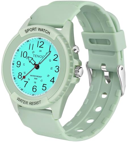 TENOCK Damen Sportliche Armbanduhr Analog Herren Analoge Quarz Uhr 50M Wasserdicht Uhr Armbanduhr mit Nachtlicht für Modischer Casual-Matching oder Sportliche Aktivität (Grün)