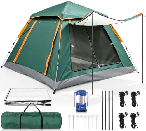 SOFTHOM Camping Zelt 3-4 Personen, Pop Up Zelt Automatisches Kuppelzelt | Groß Wurfzelt mit Vorzelt, Sonnenschutzdach, Wasserdicht&Winddicht&Moskitoschutz, 4 Jahreszeiten für Camping, Festival