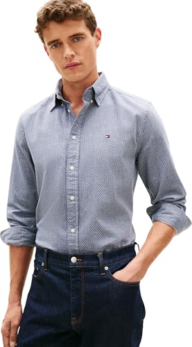 Tommy Hilfiger Herren Flex Dobby Sf Mw0mw29970 L/S Shirt, Blue (Carbon Navy), M