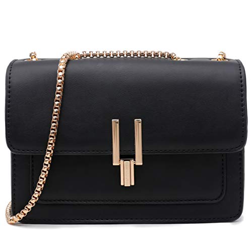 Umhängetasche Damen Leder Kette Schulterriemen Designer Color-Blocking Mode Handtasche, Tasche Schultertasche Crossbody Bag Abendtasche Schwarz