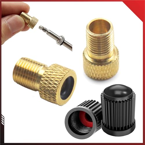 4er Fahrradventil Adapter Set, Adapter Französisches Ventil Dunlop & Presta auf Autoventil (Schrader) Ventiladapter, 2 Presta-Schrader-Adapter + 2 Ventilkappen, Fahrradzubehör, Luftpumpe Adapter Set