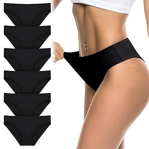Flintronic Damen Unterhosen - 6er Pack Weich Atmungsaktiv Slips, Stretch Baumwolle Hohe Taille, Bequeme Frauen Unterwäsche, Mehrpack, Schwarz