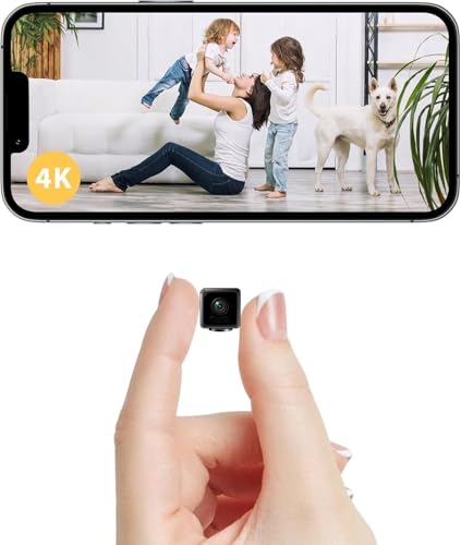EKJANEPE Mini-Kamera, Mini-Sicherheitskamera für zu Hause, 4K-Wireless-WLAN-Mikrokamera, tragbare Kamera für den Innen- und Außenbereich, Fernüberwachung für mehr Sicherheit mit App